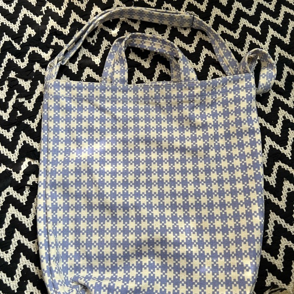 Handbags - BAGGU Vertical Blue and White Pixel Gingham Duck Bag
